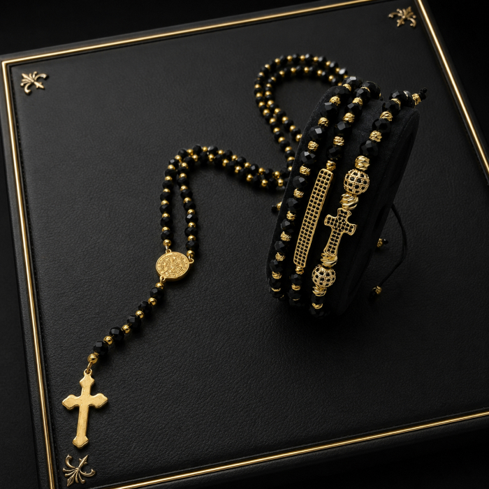 Set Lant-Bratari Rosary GoldBlack Luxury [4]