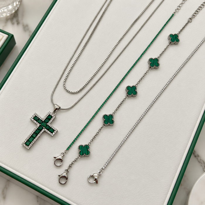 Set Lant-Bratari Slim Tennis Royal Green Diamonds [3]