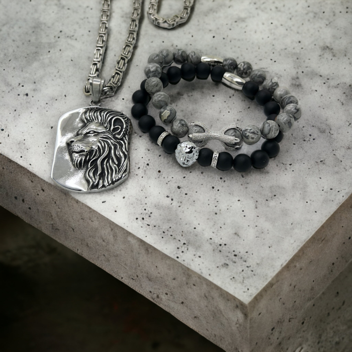 Set Lant si 2 Bratari Inox King Lion [2]