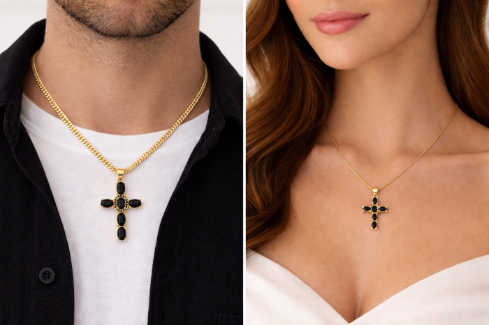 Set Lanturi Cupluri Cruce Tennis Gold [2]