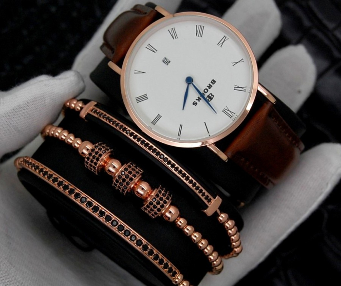 Set Luxury Watch Brooks & Set 3 Rose Gold Bracelets [4]