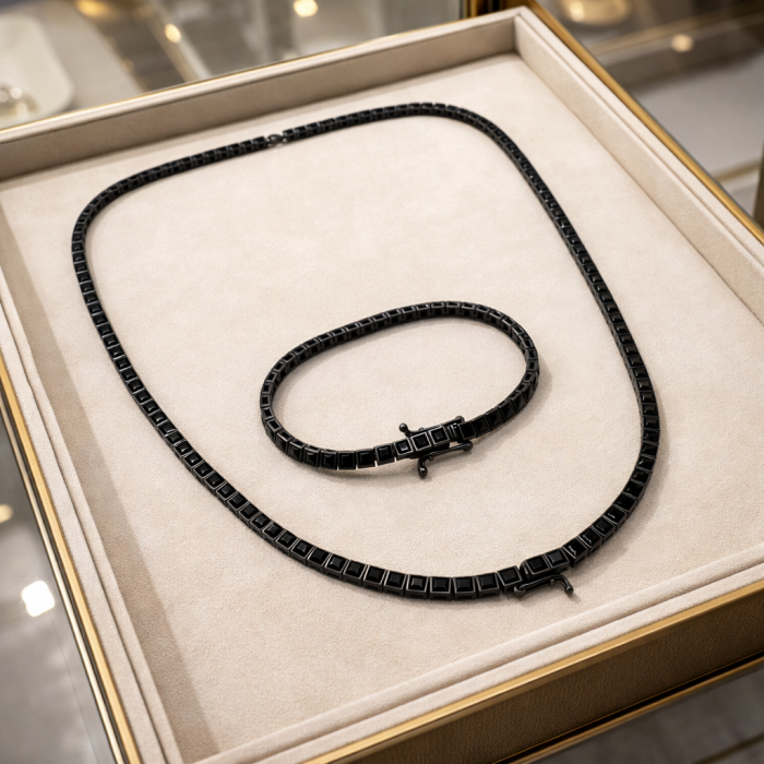 Set Tennis Argint 925 Full Black Square 65 CM / 3.5 MM -43 Gr [2]