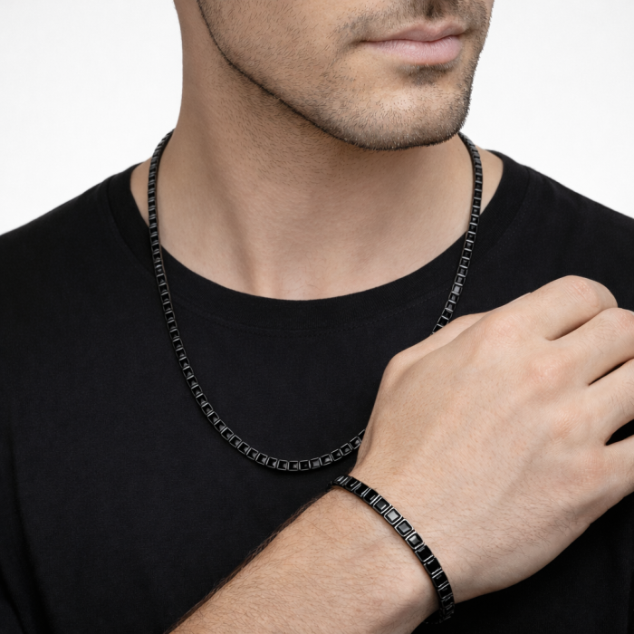 Set Tennis Argint 925 Full Black Square 65 CM / 3.5 MM -43 Gr [3]