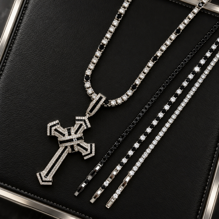Set Tennis Lant-Bratari Black-White Exquisite Cross [3]