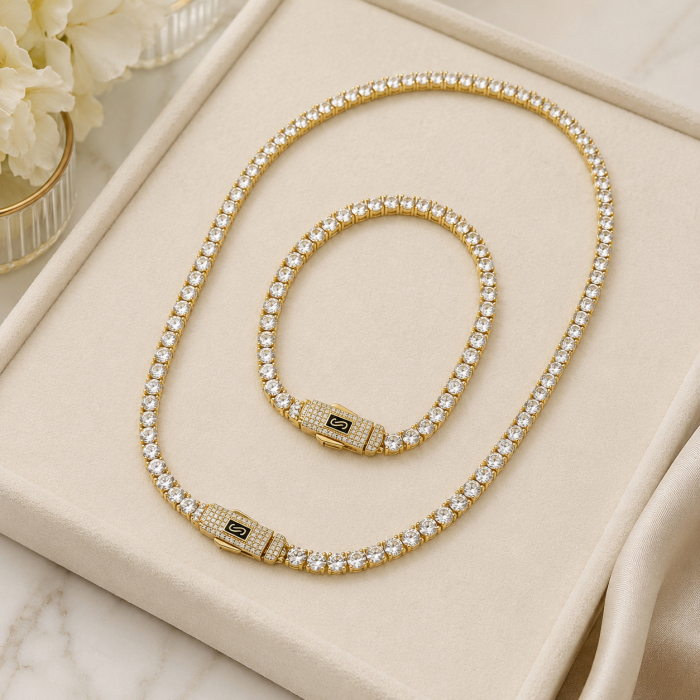 Set Tennis Monaco Diamonds 4 MM Gold Plated 14K [3]