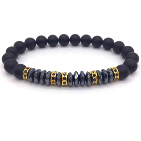 BRATARI PIETRE NATURALE - Black Natural Stone Agate Gold Charm