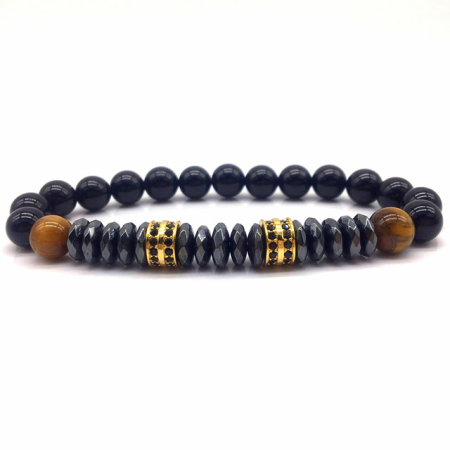 BRATARI PIETRE NATURALE - Black Natural Stone Agate Gold Charms