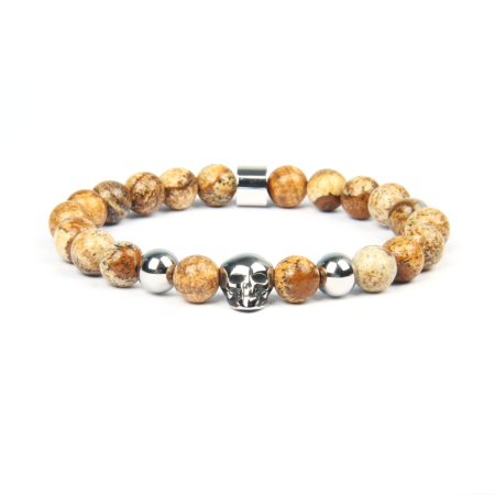 BRATARI PIETRE NATURALE - Bratara Brooks Beown Agate Skull Steel