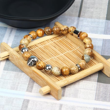 Bratara Brooks Beown Agate Skull Steel [1]