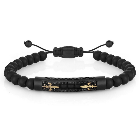 BRATARI LUXURY - Bratara Brooks Black Beads Fleur de Lis