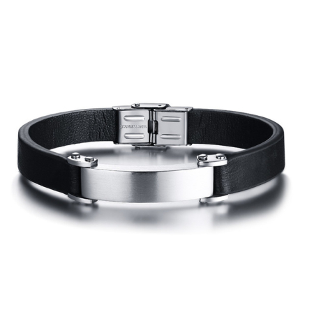 BRATARI PIELE - Bratara Brooks Black Leather Urban Design 20 CM