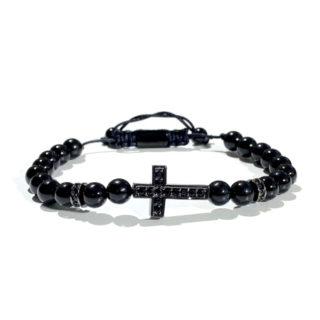 BRATARI PIETRE NATURALE - Bratara Brooks Black Shine Cross