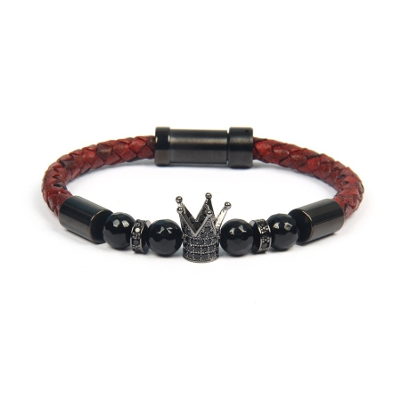 PROMOTII BRATARI - Bratara Brooks Burgund Leather Black Crown