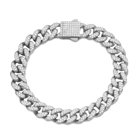 BRATARI METALICE - Bratara Brooks Cuban Silver Diamonds 10 mm