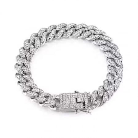 BRATARI METALICE - Bratara Brooks Cuban Silver Diamonds 12 mm
