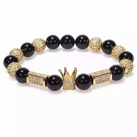BRATARI PIETRE NATURALE - Bratara Brooks Gold Luxury Crown White Zircon Crystals -