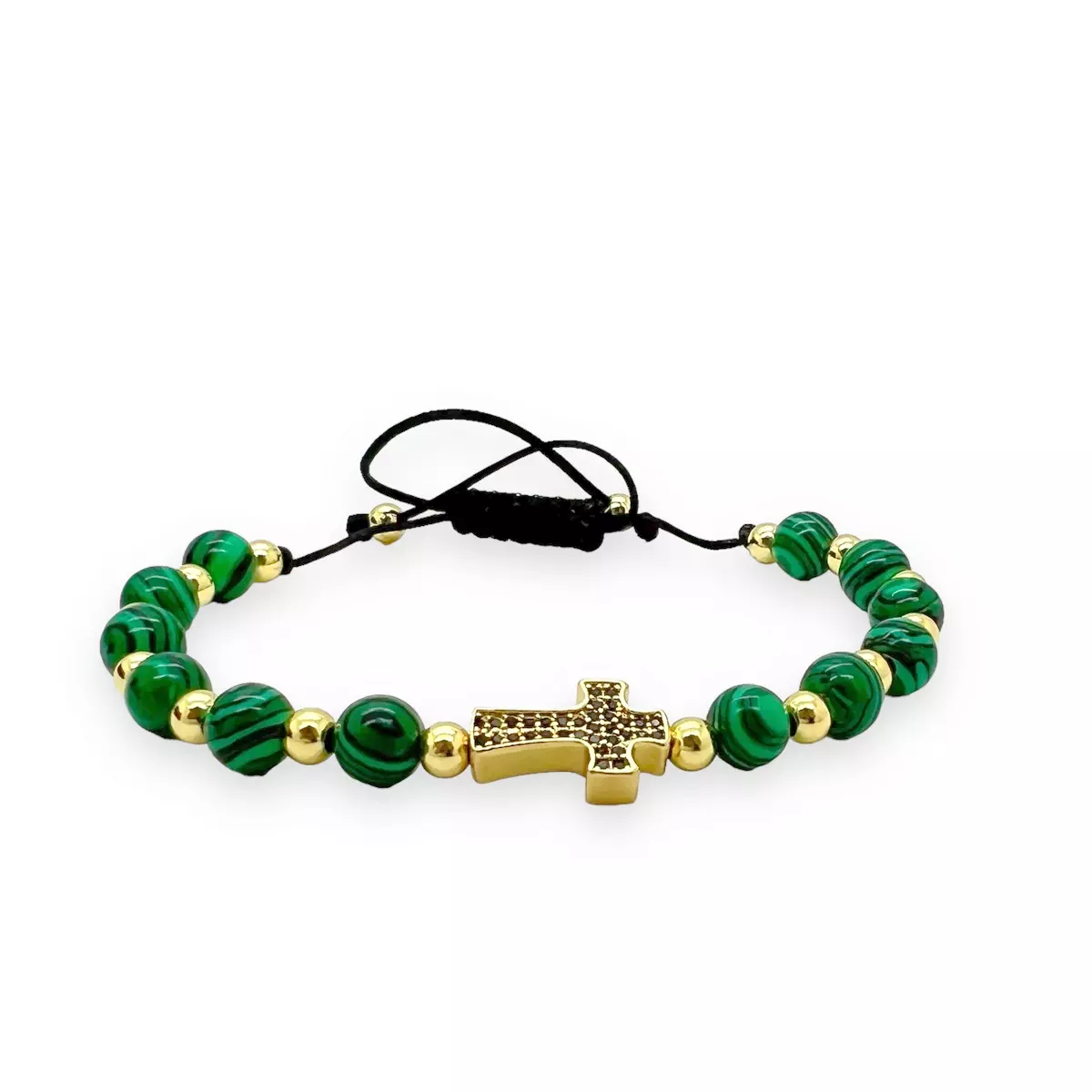 BRATARI PIETRE NATURALE - Bratara Brooks Green Stone Cross