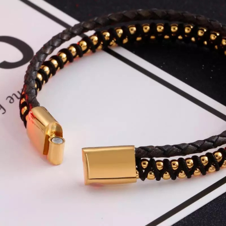 Bratara Brooks Leather Gold Beads 19 CM [2]