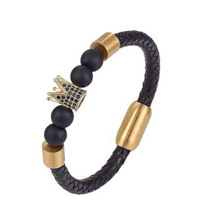 BRATARI PIELE - Bratara Brooks Leather Gold Crown 19 CM