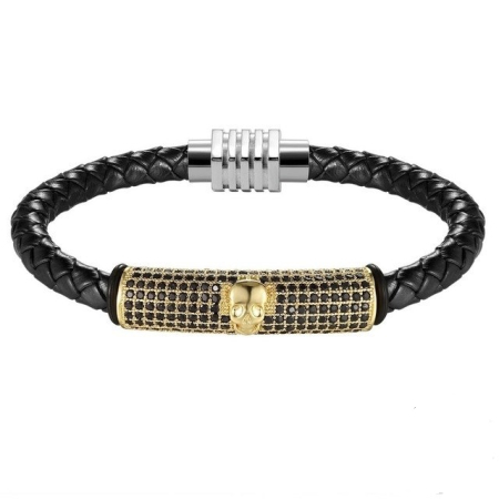 PROMOTII BRATARI - Bratara Brooks Leather Gold Skull