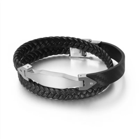 BRATARI PIELE - Bratara Brooks Leather Stainless Steel Tube SILVER