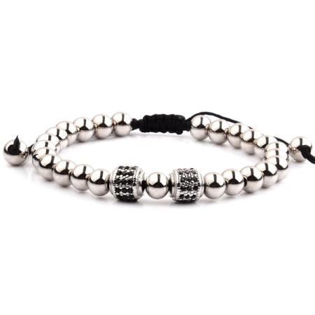 BRATARI BARBATI - Bratara Brooks Silver Beads 2 Cilinder SILVER