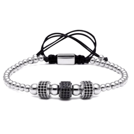 BRATARI LUXURY - Bratara Brooks Silver Cilinder Black Zircon