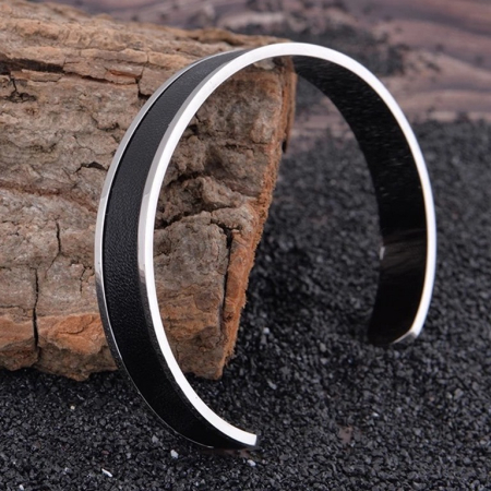 Bratara Brooks Steel Leather Bangle [0]