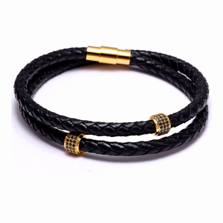 BRATARI PIELE - Bratara BrooksDouble Strap Gold Cilinder