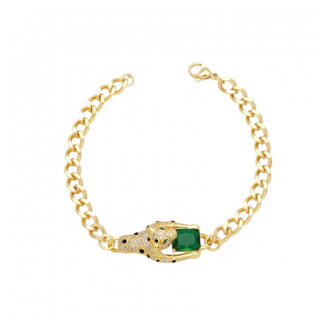 COLIERE INOX - Bratara Dama Gold Gatopardo Green Jad