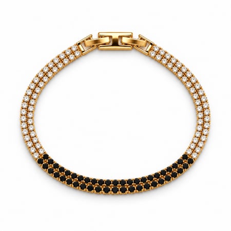 BRATARI BARBATI - Bratara Tennis Dubla GoldBlack Diamonds 5 MM / 19 CM