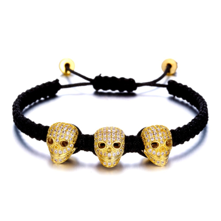 PROMOTII BRATARI - Brooks 3 Zircon Head Gold Skull