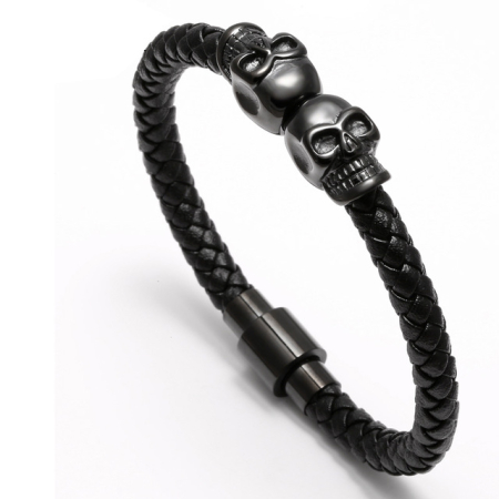BRATARI PIELE - Brooks All Black Skull Plein