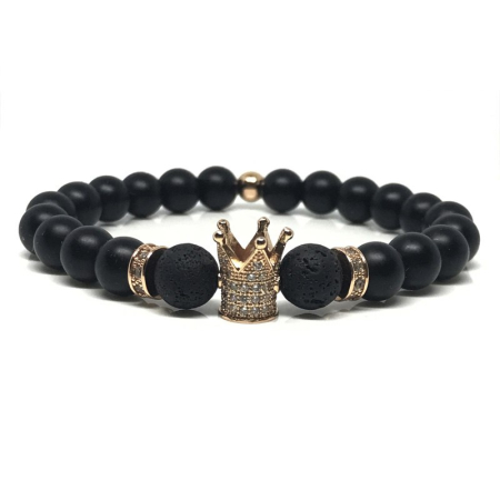 BRATARI PIETRE NATURALE - Brooks Black Agate Rose Gold Crown