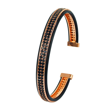 BRATARI LUXURY - Brooks Black Zircon Men Bangle ROSE GOLD