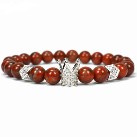 BRATARI PIETRE NATURALE - Brooks Brown Agate Silver Crown