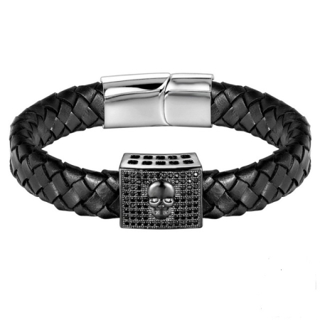 Brooks Knitted Leather Black Zircon Skull [0]