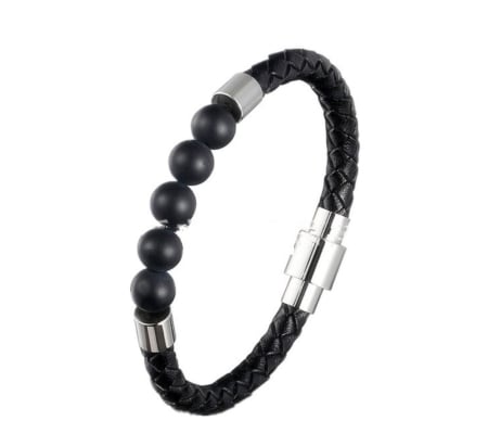 BRATARI BARBATI - Brooks Leather Urban Design Black Beads