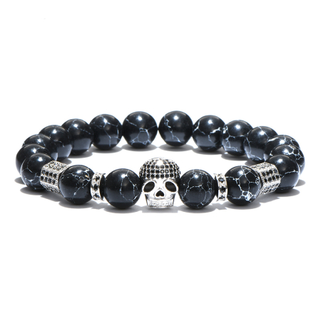 BRATARI PIETRE NATURALE - Brooks Skull Black Zircon Natural Stones