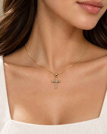 BIJUTERII DAMA - Colier Dama Gold 14K Cruce Cui