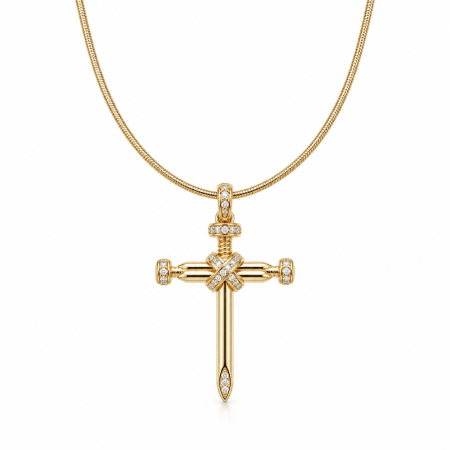 BIJUTERII DAMA - Colier Dama Gold 14K Cruce Cui