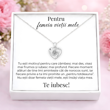 CADOURI FEMEI - Colier Pentru Iubita Pandantiv Cristale Cu Mesaj De Dragoste