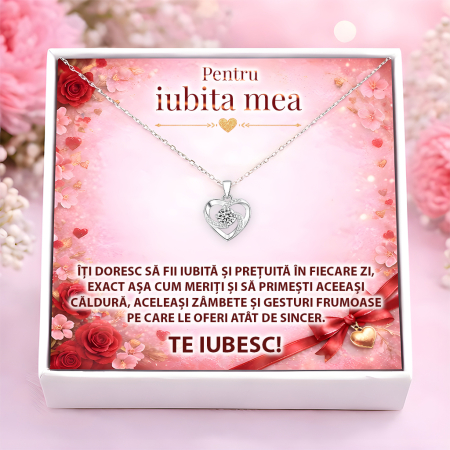 CADOURI FEMEI - Colier Pentru Iubita Pandantiv Cristale Cu Mesaj De Dragoste