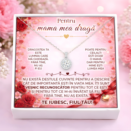 CADOURI MAMA - Colier Pentru Mama Pandantiv Cristale Cu Mesaj De La Fiu