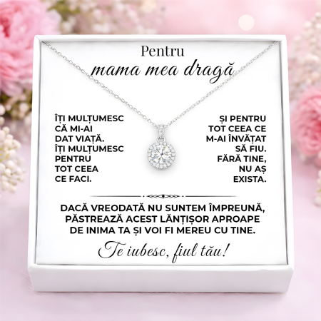 CADOURI MAMA - Colier Pentru Mama Pandantiv Cristale Cu Mesaj De La Fiu