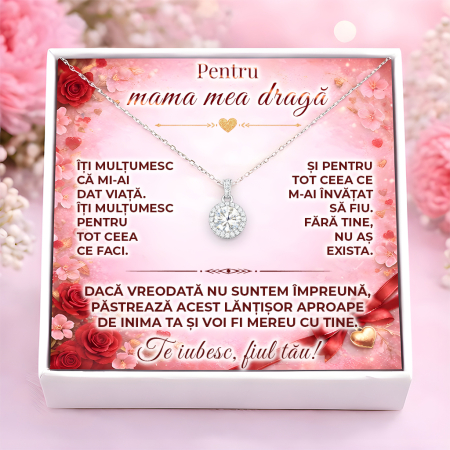CADOURI MAMA - Colier Pentru Mama Pandantiv Cristale Cu Mesaj De La Fiu