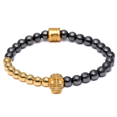 BRATARI PIETRE NATURALE - Gold Skull Stone Bracelet