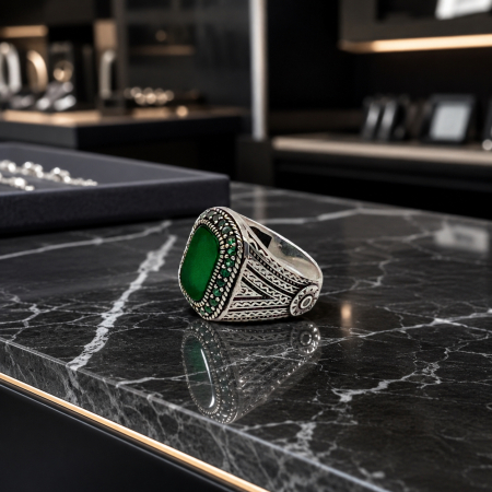 Inel Argint 925 Green Stone [2]