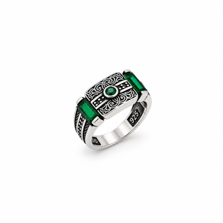 INELE ARGINT - Inel Argint 925 Green Stone Medieval