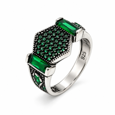 COLECTIA ARGINT - Inel Argint 925 Green Tennis Rombic